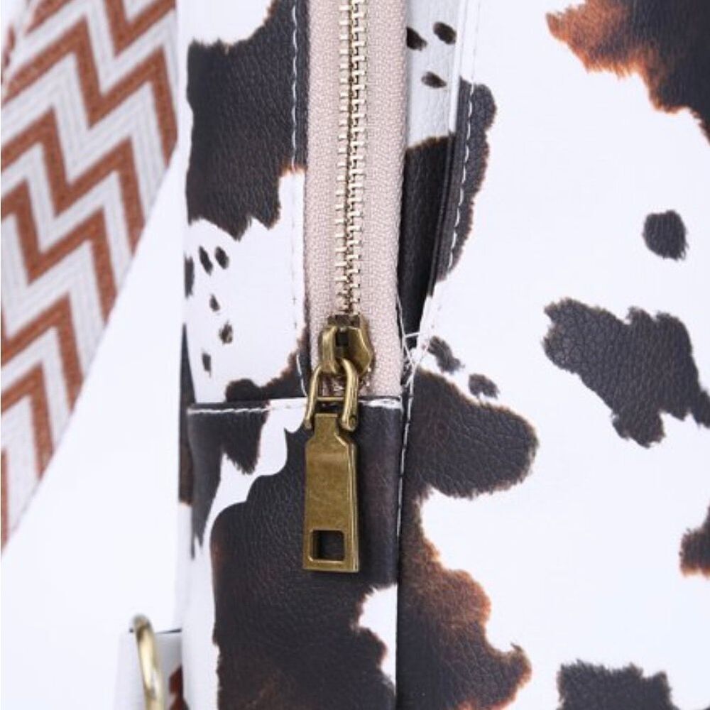 Brand New Ladies Boho Cow Print Leather Sling Bag Purse With Adjustable Strap - Picture 5 of 7